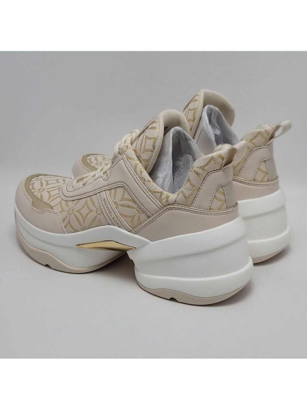 Michael Kors Olympia Metallic Logo Jacquard Trainer Cream Gold Women's 10M NIB - Picture 13 of 13